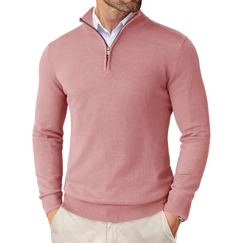 Lightweight Classic Men’s Knit Sweater - Zip Collar, Cotton