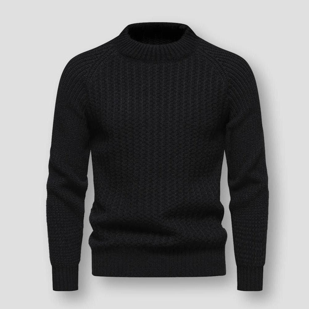 Warm Men's Waffle Knit Sweater - Crewneck, Wool, Winter