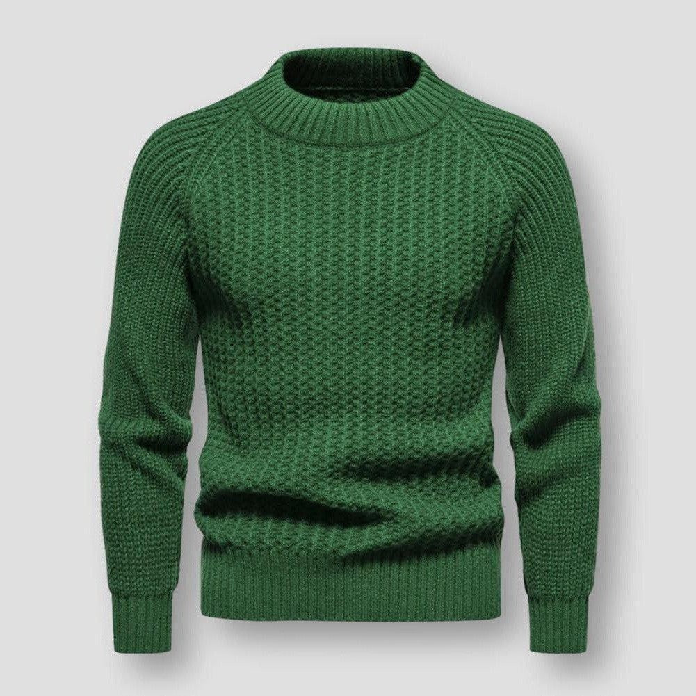 Warm Men's Waffle Knit Sweater - Crewneck, Wool, Winter