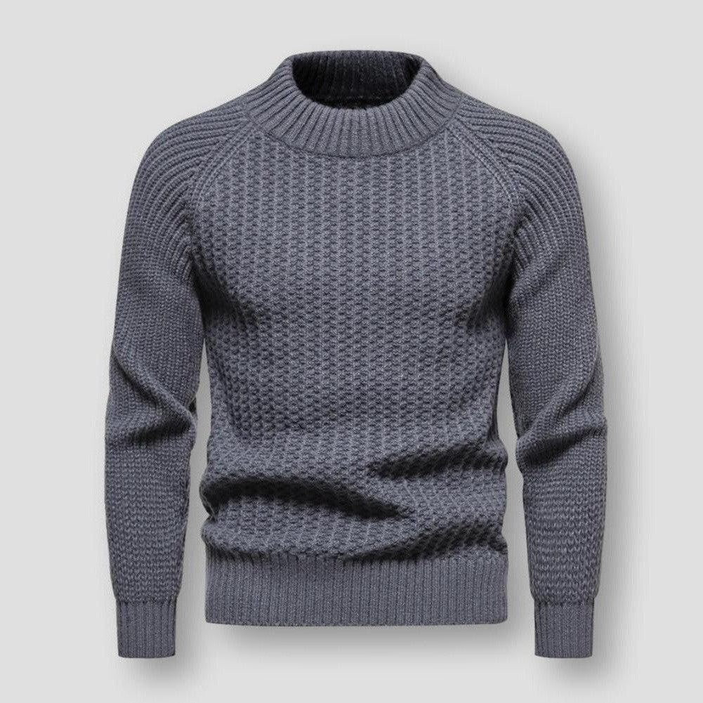 Warm Men's Waffle Knit Sweater - Crewneck, Wool, Winter