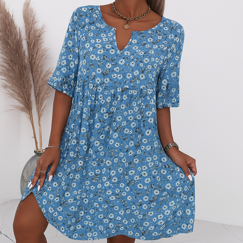 Elegant Knee-Length Summer Dress - Comfortable and Stylish Floral Design for Casual Wear, Perfect for Daytime Outings
