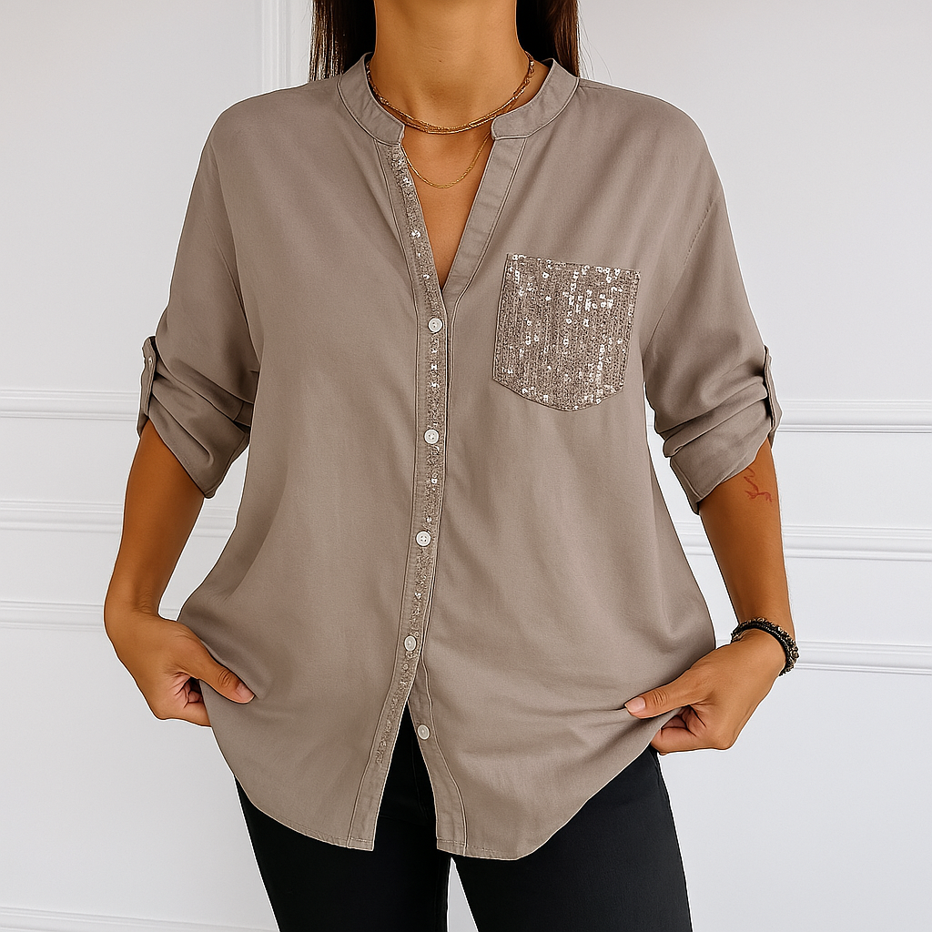 Casual Button Top with Sequins - Stylish Women's Wear for Any Occasion