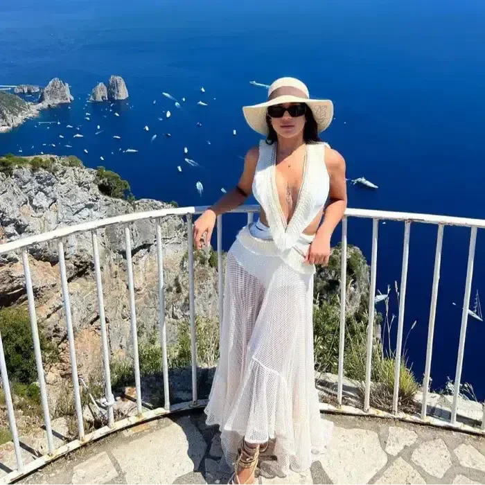 Off-White Chiffon Maxi Dress for Women with Open Back and Embellished Star Detail, Elegant Long Dress for Formal Occasions