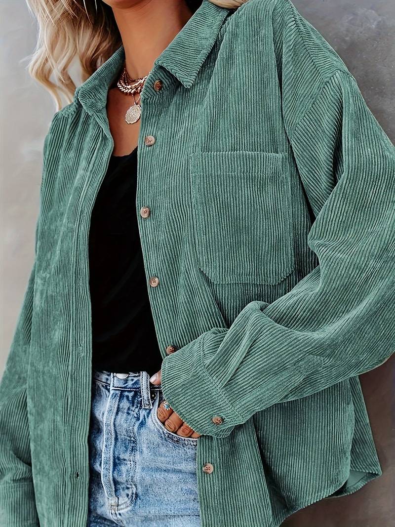 Cozy women's corduroy polo shirt – classic fit, soft fabric, for casual outings