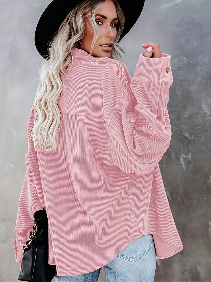 Cozy women's corduroy polo shirt – classic fit, soft fabric, for casual outings