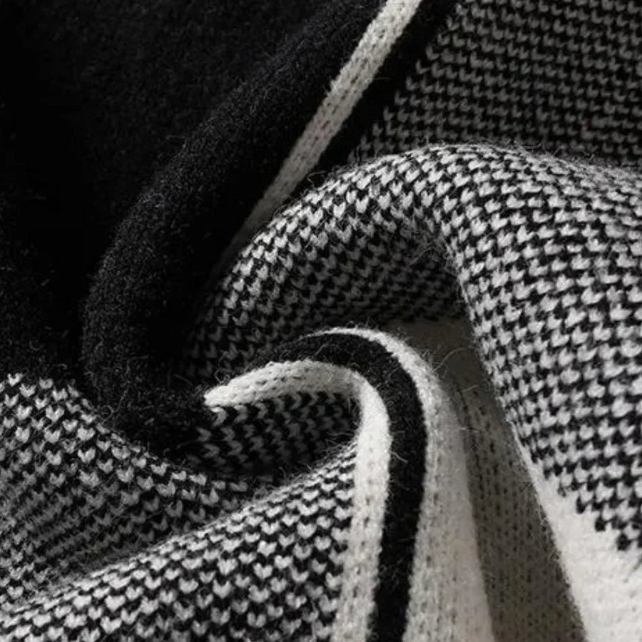 Warmer Herrenpullover – Oversized-Karo-Rundhalsausschnitt, Baumwolle