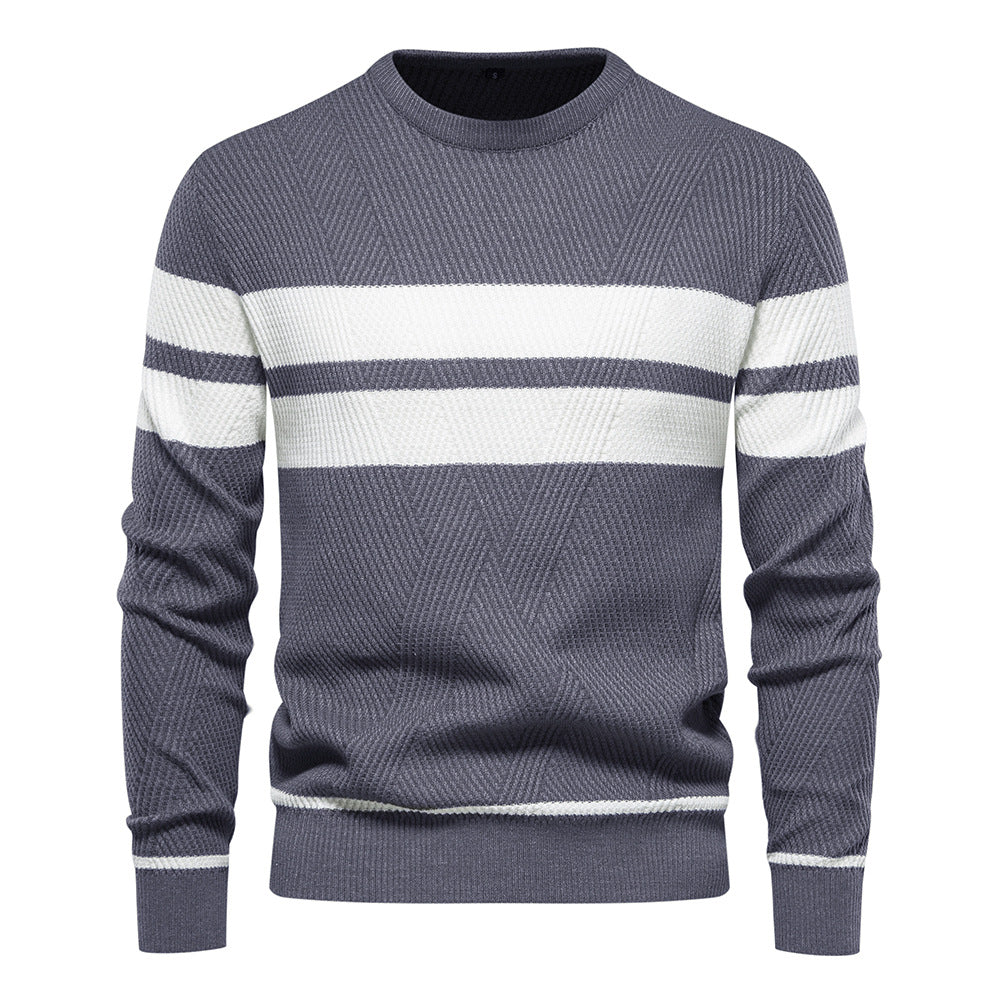 Soft Classic Men's Striped Sweater - Crew Neck, Knit Casual