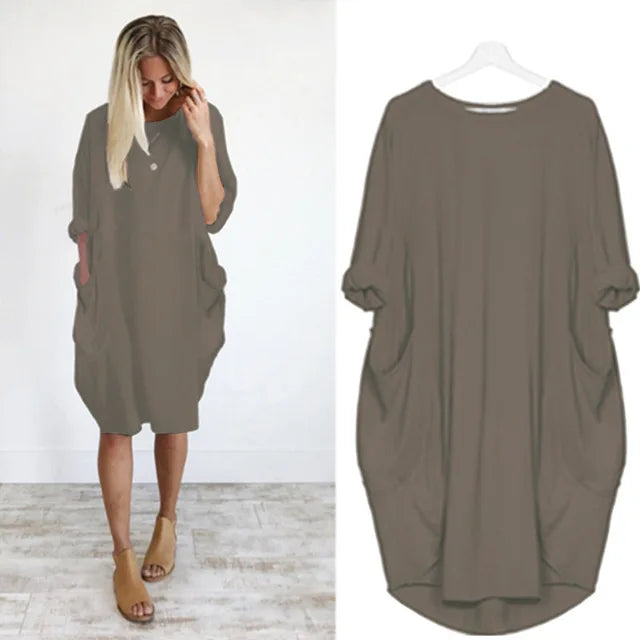 Plus Size Women's Dress with Pockets, Oversize Relaxed Fit, Soft Lightweight Fabric, Sizes S-5XL