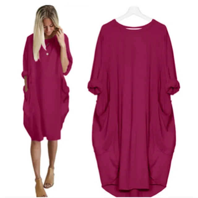 Plus Size Women's Dress with Pockets, Oversize Relaxed Fit, Soft Lightweight Fabric, Sizes S-5XL