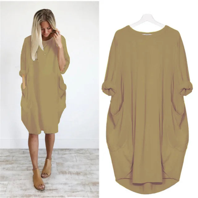 Plus Size Women's Dress with Pockets, Oversize Relaxed Fit, Soft Lightweight Fabric, Sizes S-5XL