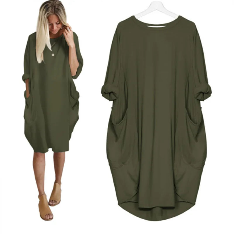 Plus Size Women's Dress with Pockets, Oversize Relaxed Fit, Soft Lightweight Fabric, Sizes S-5XL