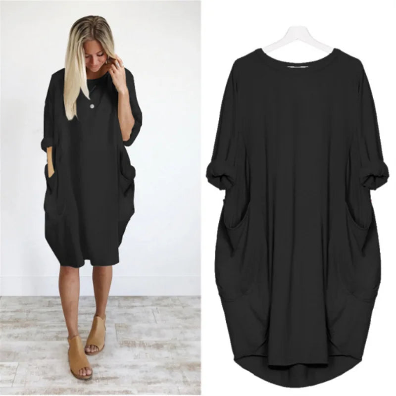 Plus Size Women's Dress with Pockets, Oversize Relaxed Fit, Soft Lightweight Fabric, Sizes S-5XL