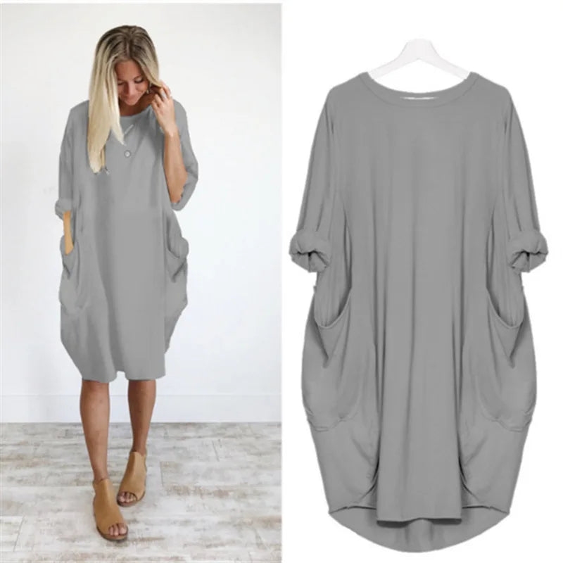 Plus Size Women's Dress with Pockets, Oversize Relaxed Fit, Soft Lightweight Fabric, Sizes S-5XL