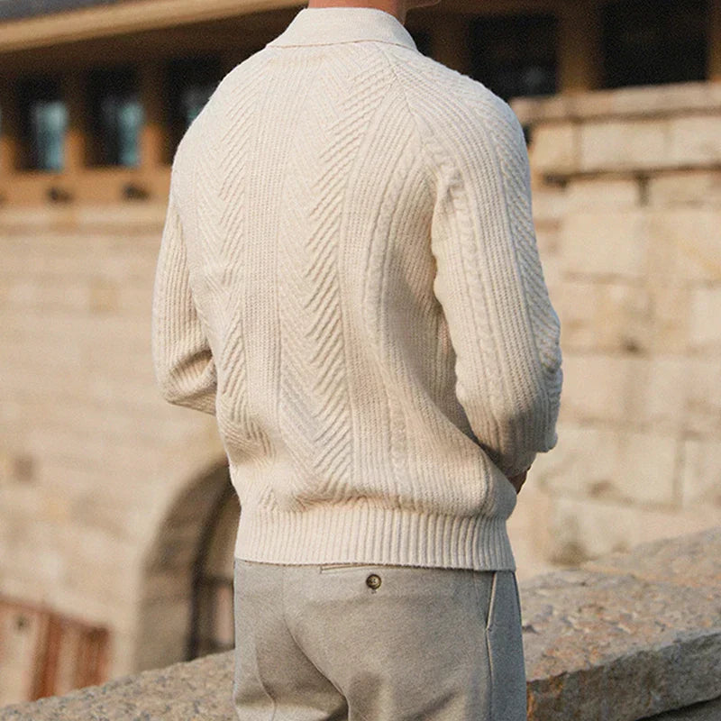 Warm Refined Men's Polo Sweater - Relaxed Cut, Knit, Winter
