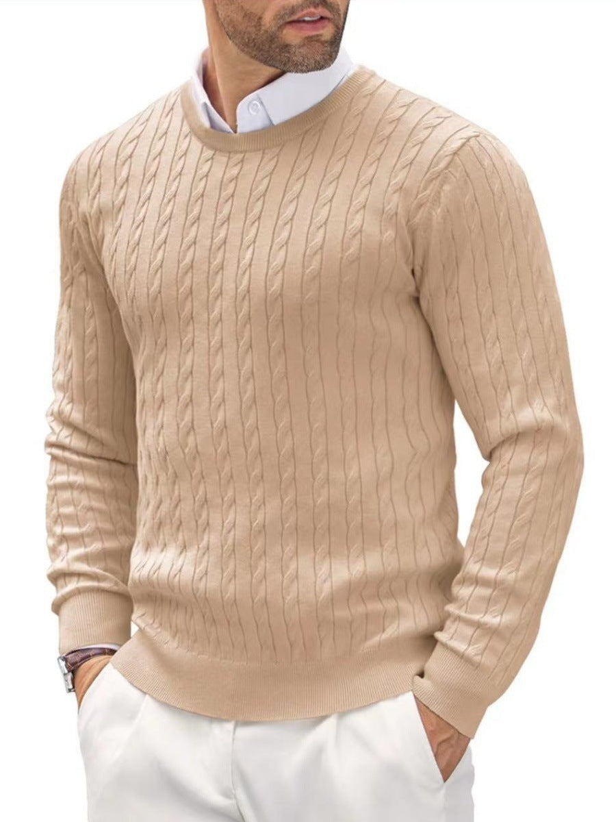 Fitted Men's Knit Sweater - Slim Cable Knit, Cotton, Casual