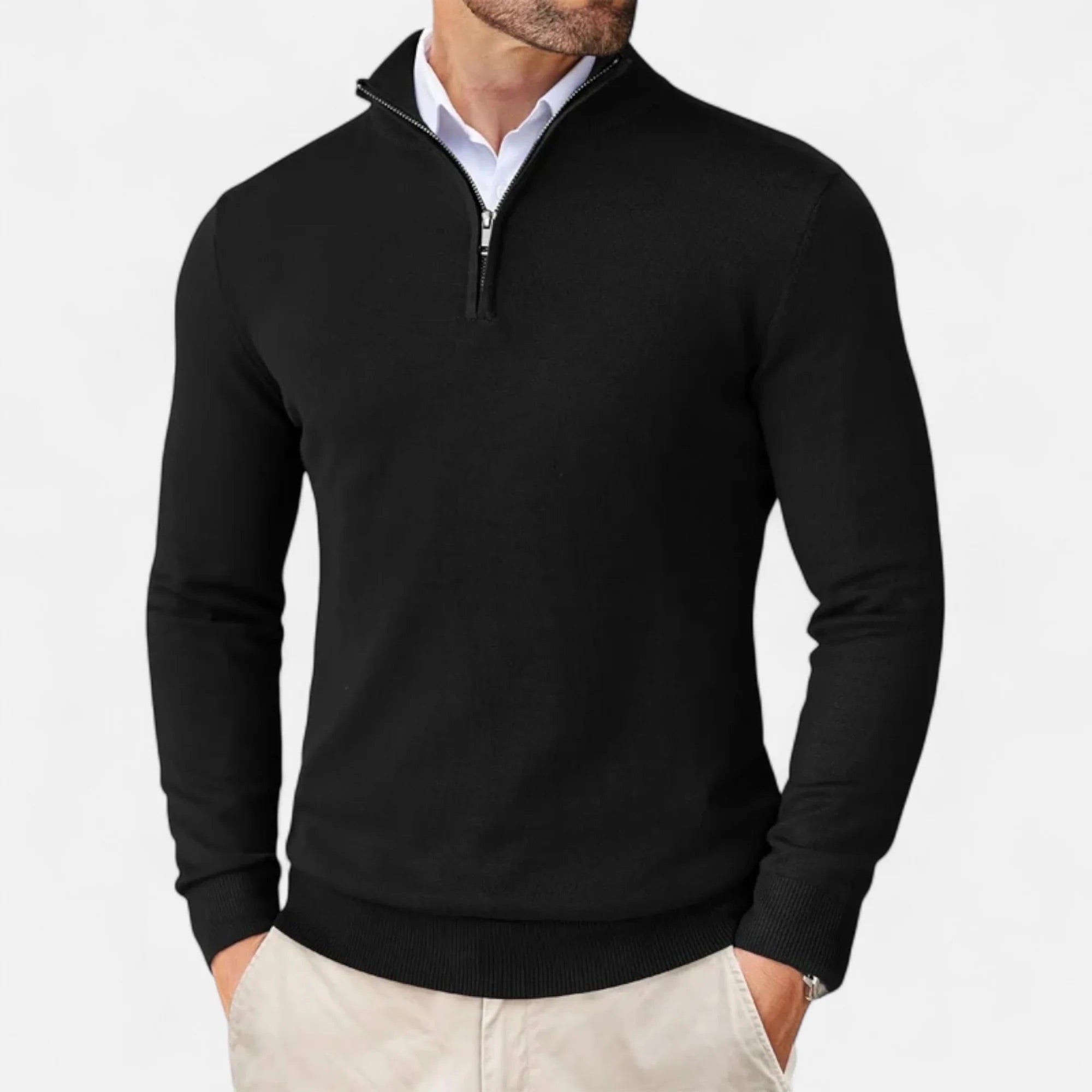 Lightweight Classic Men’s Knit Sweater - Zip Collar, Cotton
