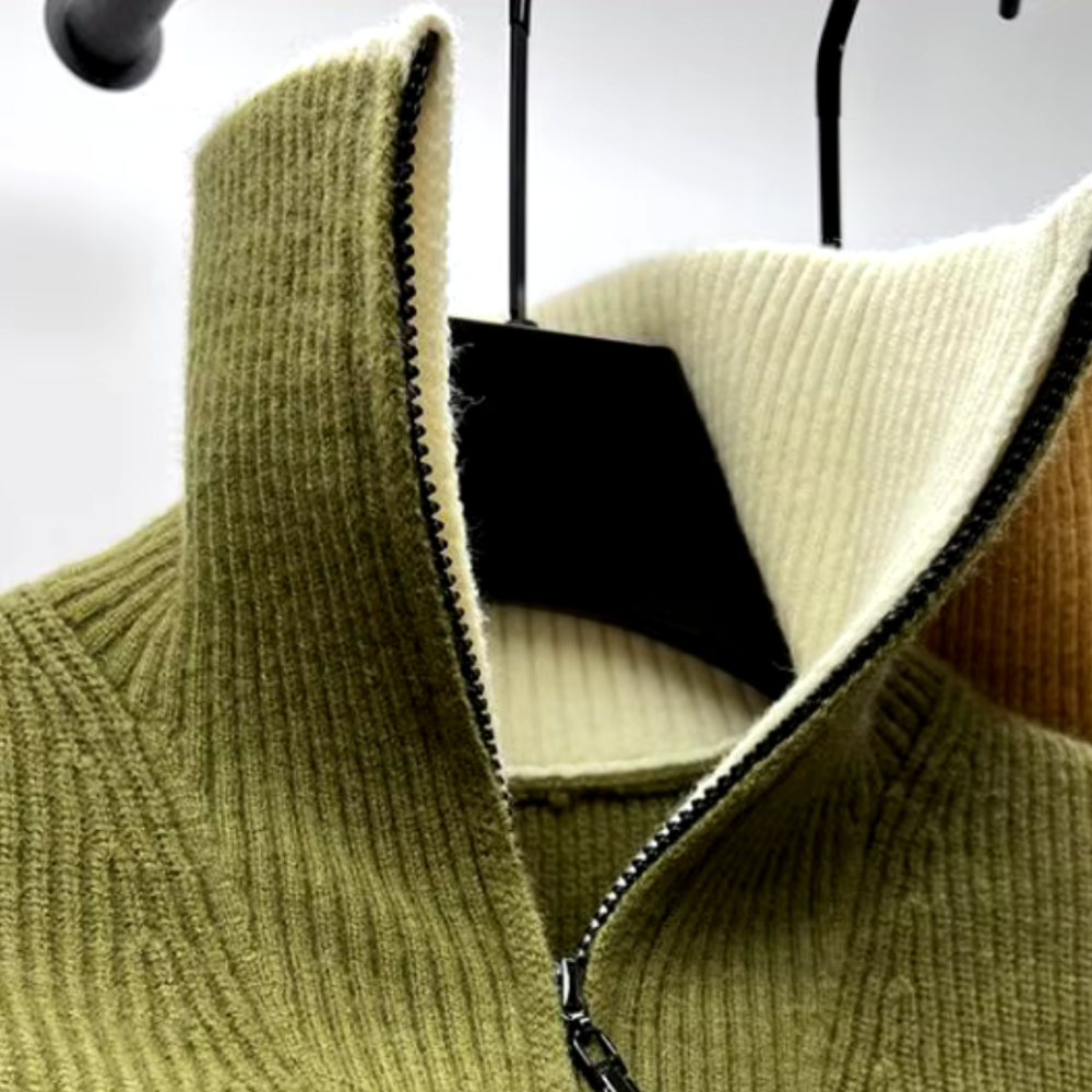 Warm Mens Half Zip Sweater - Stand Collar, Knit, Casual
