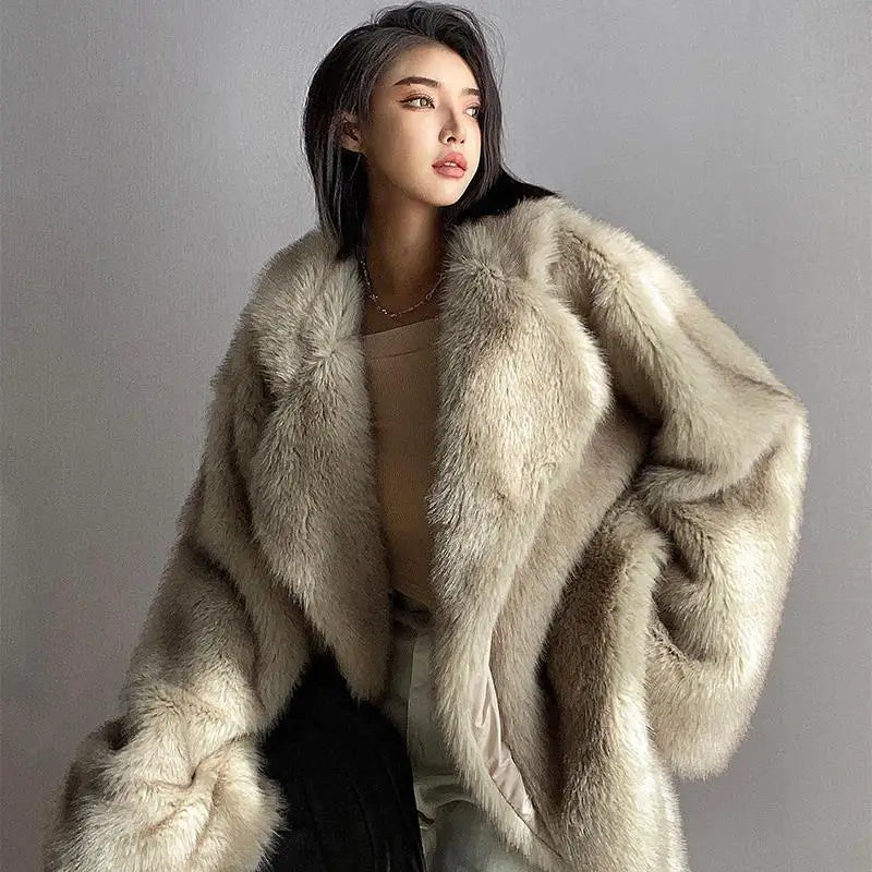 Warm Cozy Women Fur Coat - Oversized Cut, Plush Faux, Winter