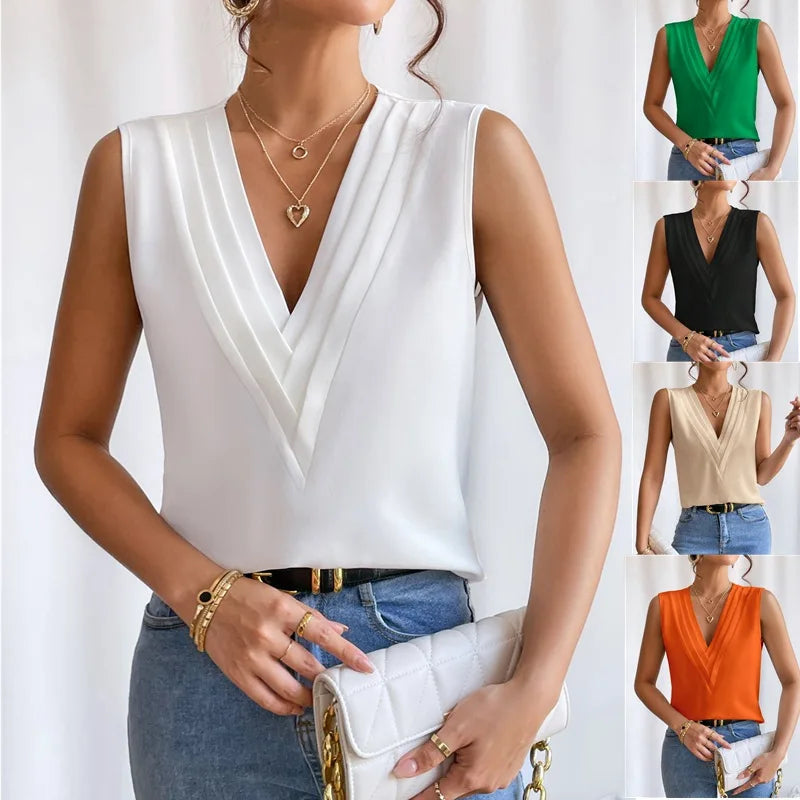 Lightweight & flattering women’s blouse – sleeveless pleated design, high-quality fabric, for elegant occasions