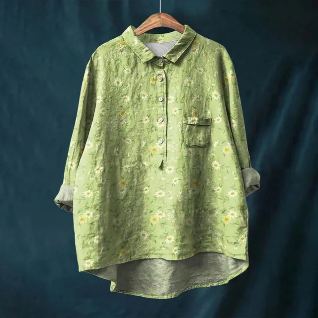 Atmungsaktive Damenbluse – lockere Passform, Baumwollbluse mit Blumenmuster, für Freizeit und besondere Anlässe
