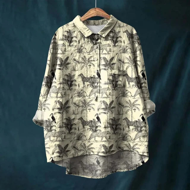 Atmungsaktive Damenbluse – lockere Passform, Baumwollbluse mit Blumenmuster, für Freizeit und besondere Anlässe