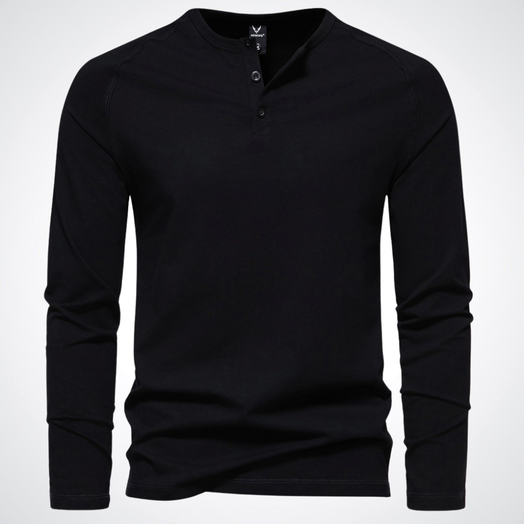 Lightweight Mens Long Sleeve Henley - Fitted Cotton, Casual