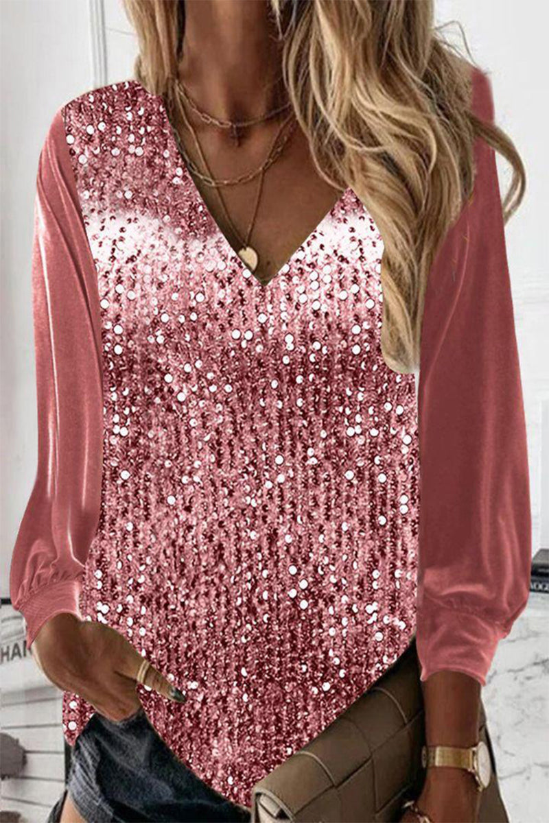 Breathable women’s sequin blouse – V-neck, lightweight material, for festive occasions