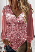 Breathable women’s sequin blouse – V-neck, lightweight material, for festive occasions