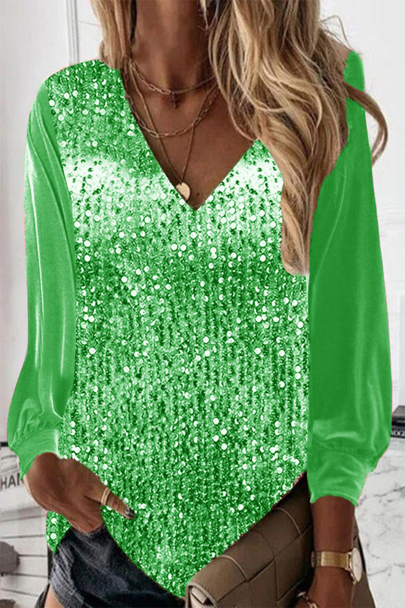 Breathable women’s sequin blouse – V-neck, lightweight material, for festive occasions