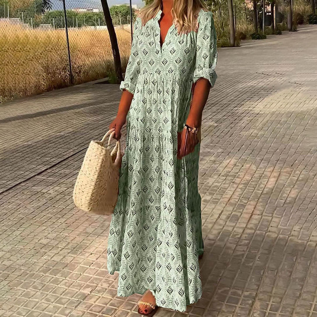 Boho Maxi Dress for Women with Flattering V-Neck and Lightweight Fabric, Full-Length Long Dress for Special Occasions