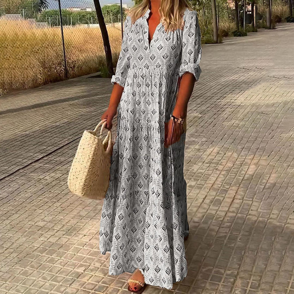 Boho Maxi Dress for Women with Flattering V-Neck and Lightweight Fabric, Full-Length Long Dress for Special Occasions