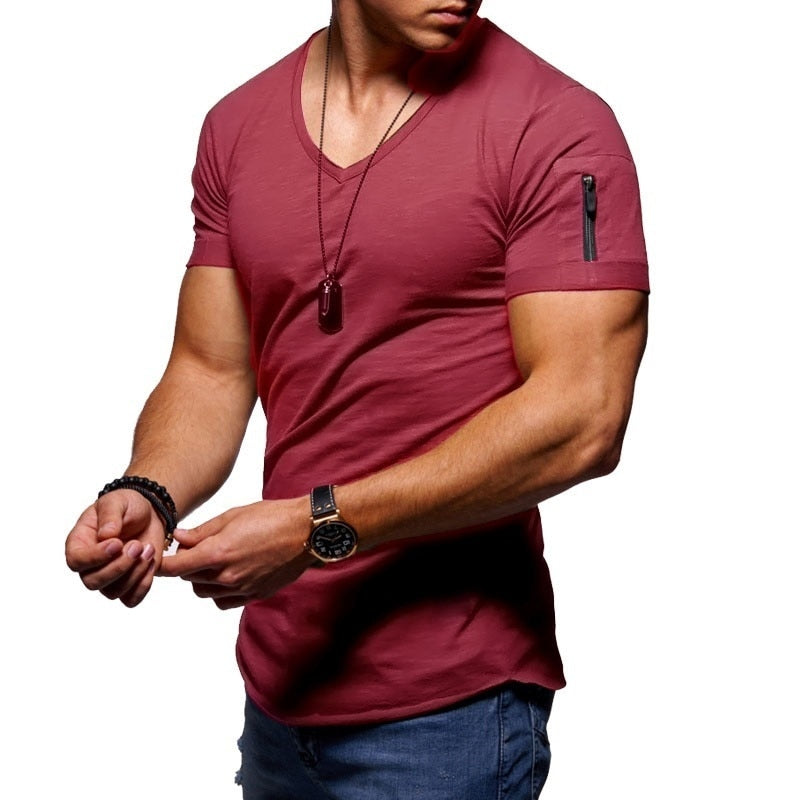 Men's V-Neck Muscle T-Shirt, Lightweight Breathable Workout Tee for Training, Casual Wear, Slim Fit, Multiple Colors Available