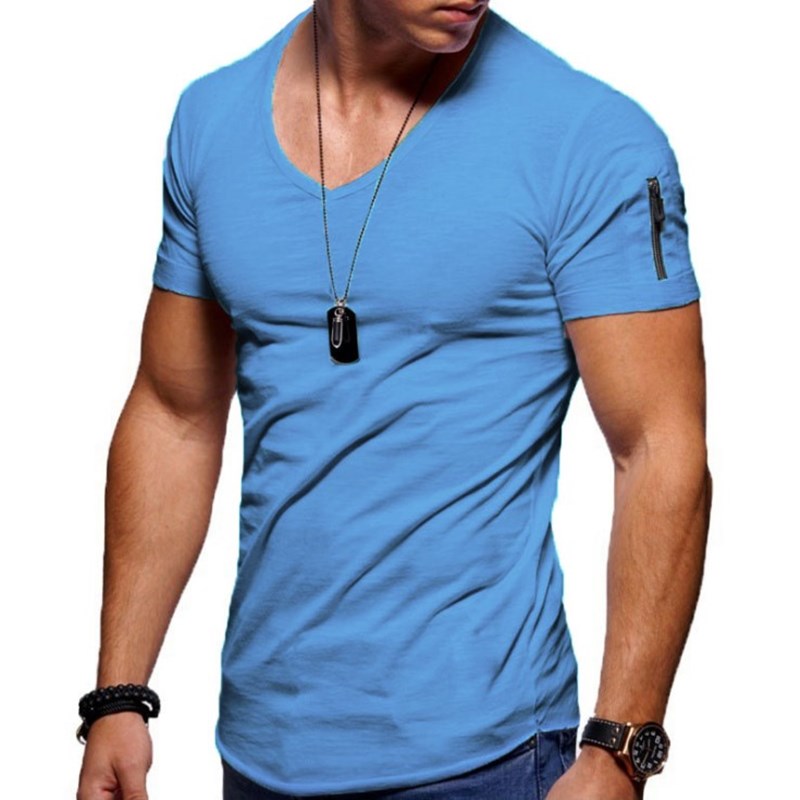 Men's V-Neck Muscle T-Shirt, Lightweight Breathable Workout Tee for Training, Casual Wear, Slim Fit, Multiple Colors Available