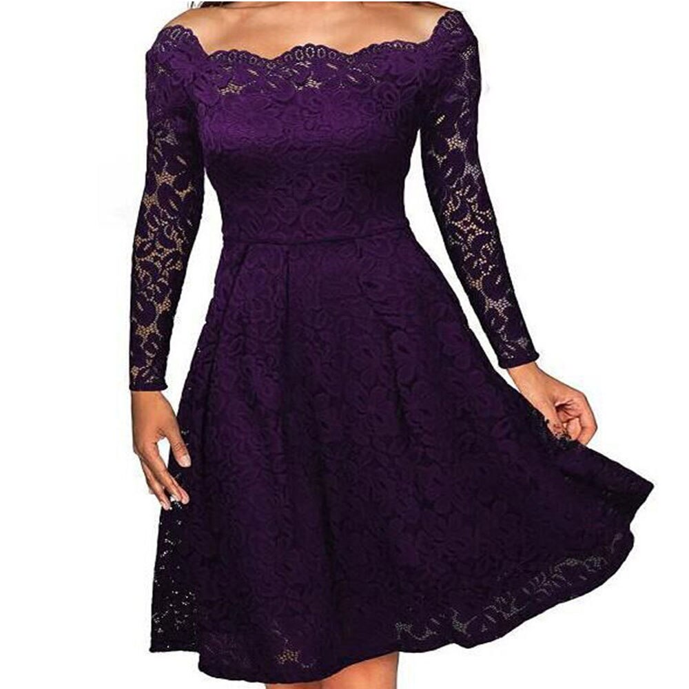 Elegant Off-Shoulder Lace Dress for Women, Vintage Floral Formal Dress for Weddings and Cocktail Parties