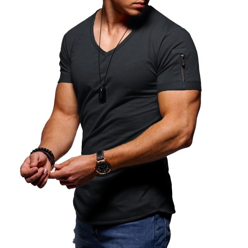 Men's V-Neck Muscle T-Shirt, Lightweight Breathable Workout Tee for Training, Casual Wear, Slim Fit, Multiple Colors Available