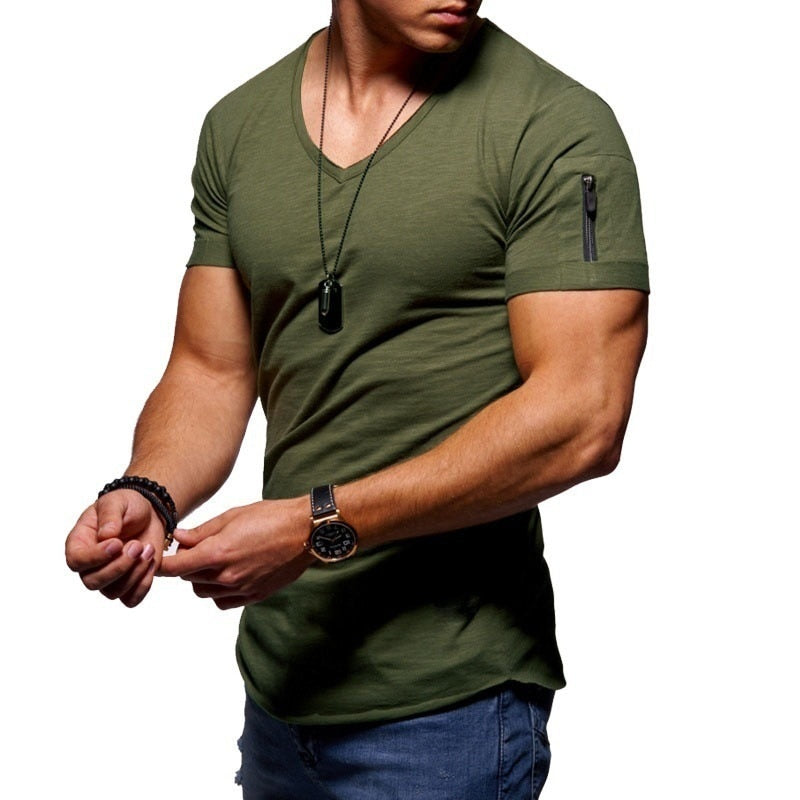 Men's V-Neck Muscle T-Shirt, Lightweight Breathable Workout Tee for Training, Casual Wear, Slim Fit, Multiple Colors Available