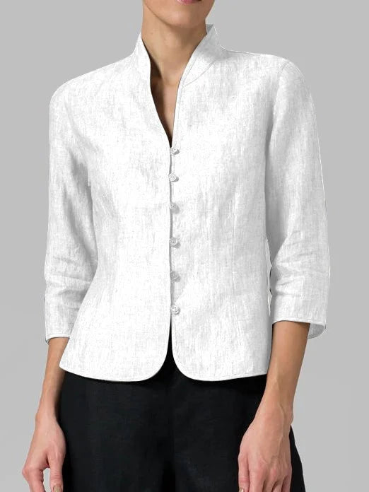 Breathable women's blouse – fitted design with stand collar, premium fabric, for business and casual occasions