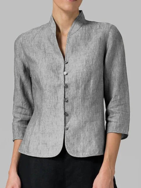 Breathable women's blouse – fitted design with stand collar, premium fabric, for business and casual occasions
