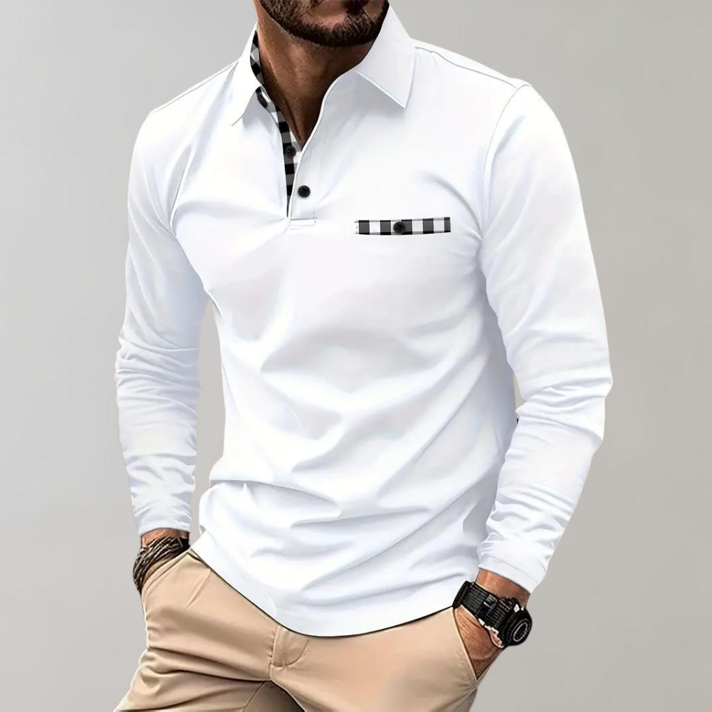 Breathable men’s long sleeve polo shirt – classic design, soft fabric, for summer