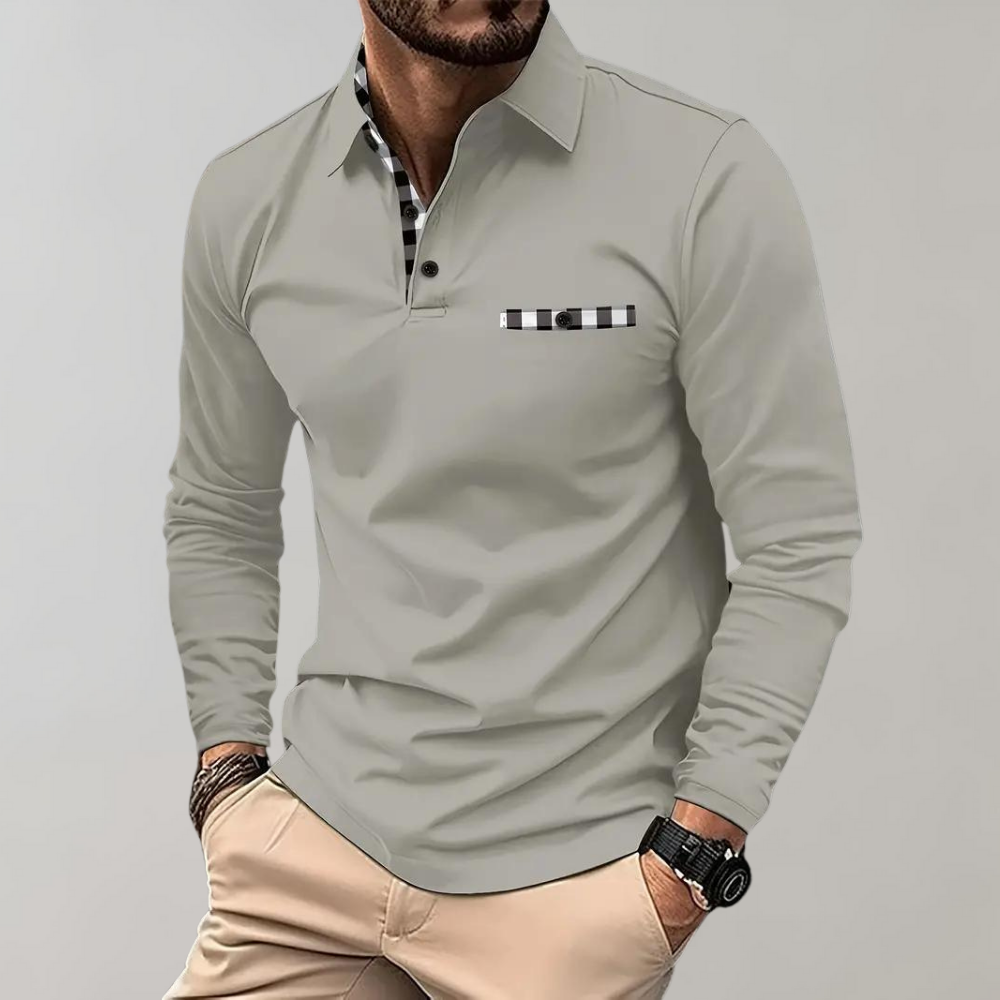 Breathable men’s long sleeve polo shirt – classic design, soft fabric, for summer