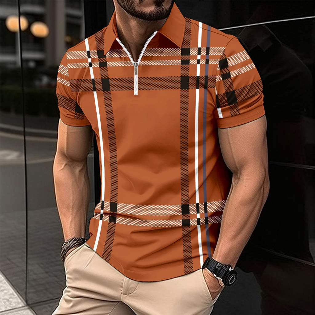 Lightweight men's polo shirt – modern checkered design, cotton, for everyday wear