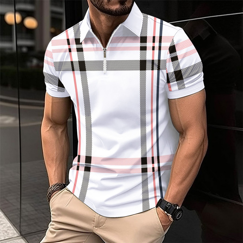 Lightweight men's polo shirt – modern checkered design, cotton, for everyday wear