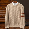 Warm Men's Cable Knit Sweater - Crewneck, Wool Blend, Casual