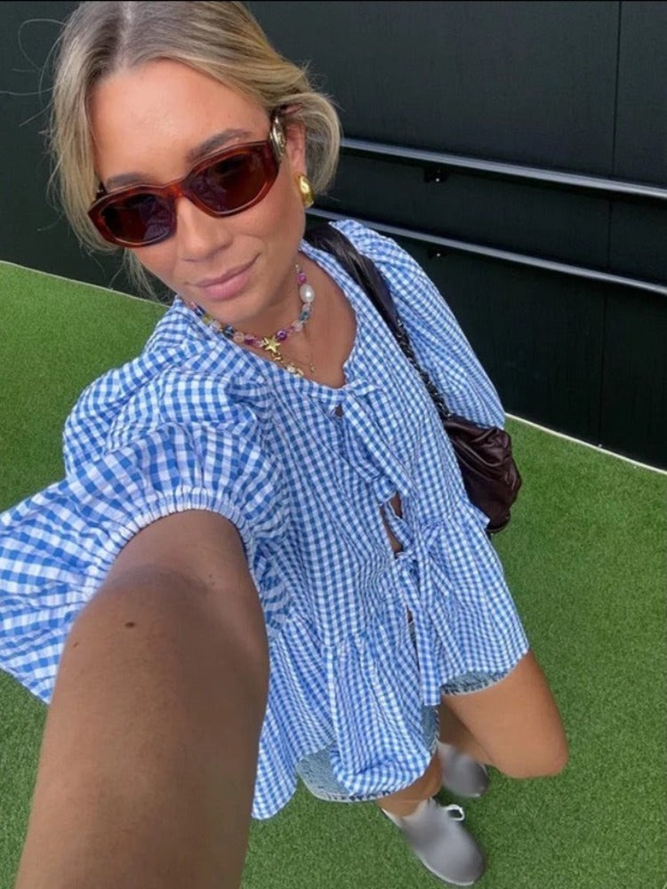 Striped Puff Sleeve Women's Top - Elegant Casual Blouse for Women, Comfortable Fit and Versatile Design