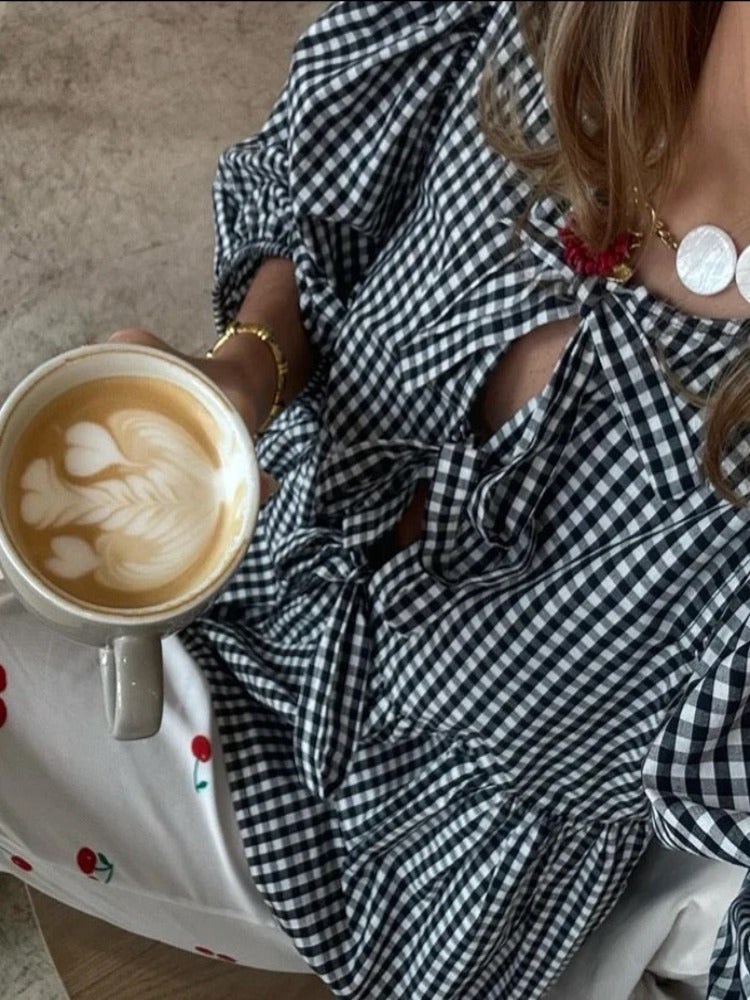 Striped Puff Sleeve Women's Top - Elegant Casual Blouse for Women, Comfortable Fit and Versatile Design