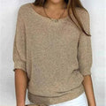 Breathable Relaxed Women Knit Pullover - Wide Neck Textured