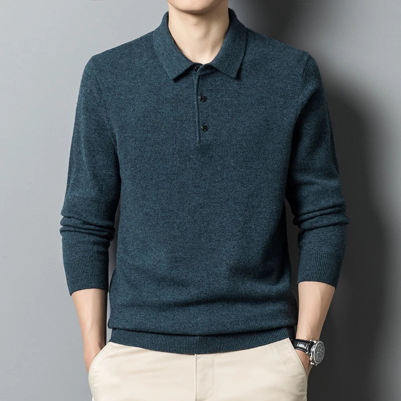 Soft Classic Men's Polo Sweater - Long Sleeve Knit, Casual