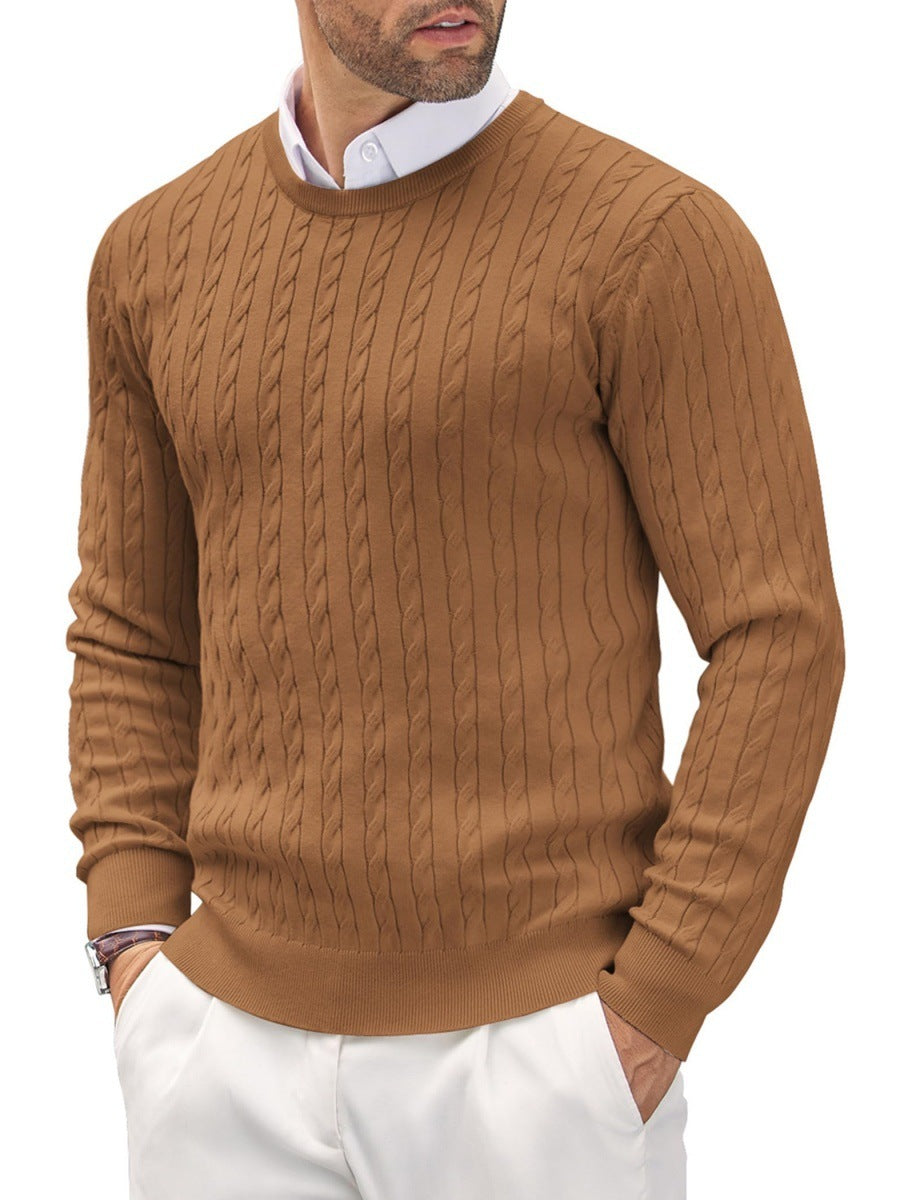 Fitted Men's Knit Sweater - Slim Cable Knit, Cotton, Casual