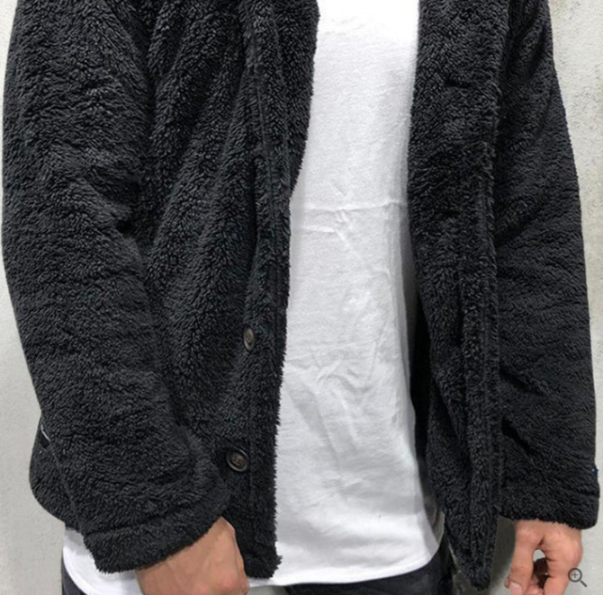 Warm Mens Fleece Pullover - Hooded Button Front, Sherpa