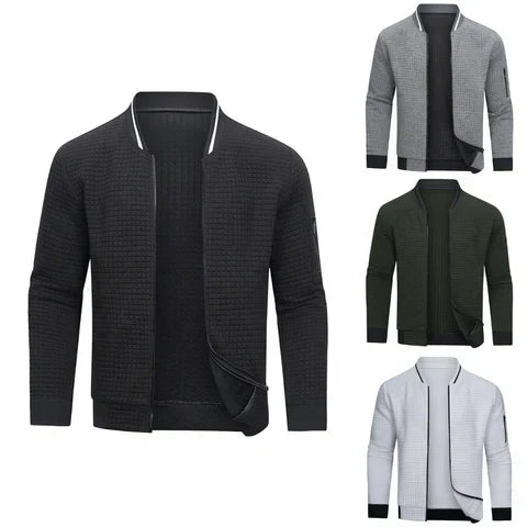 Warm Men’s Zip Pullover - Bomber Style, Knit, For Winter